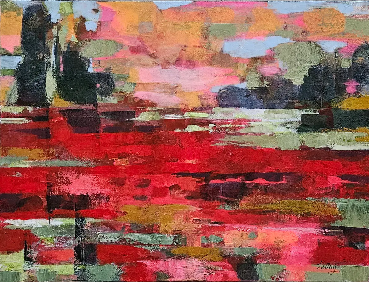 Poppies in Passing - Akryl - Abstract - 80×60 cm av Tatiana Hellum