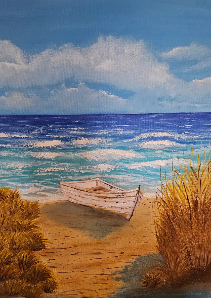Övergiven Båt vid Stranden - Olja - Abstract - 30×40 cm av Stefani Miletic