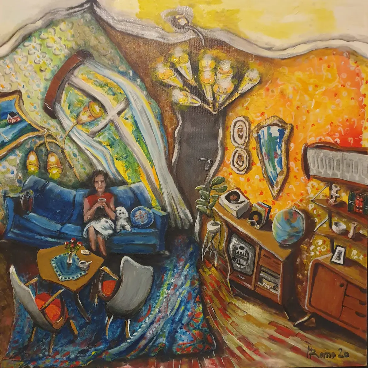 179-20 Färgstarkt Hemliv - Olja - Surrealism - 50×50 cm av MRomo