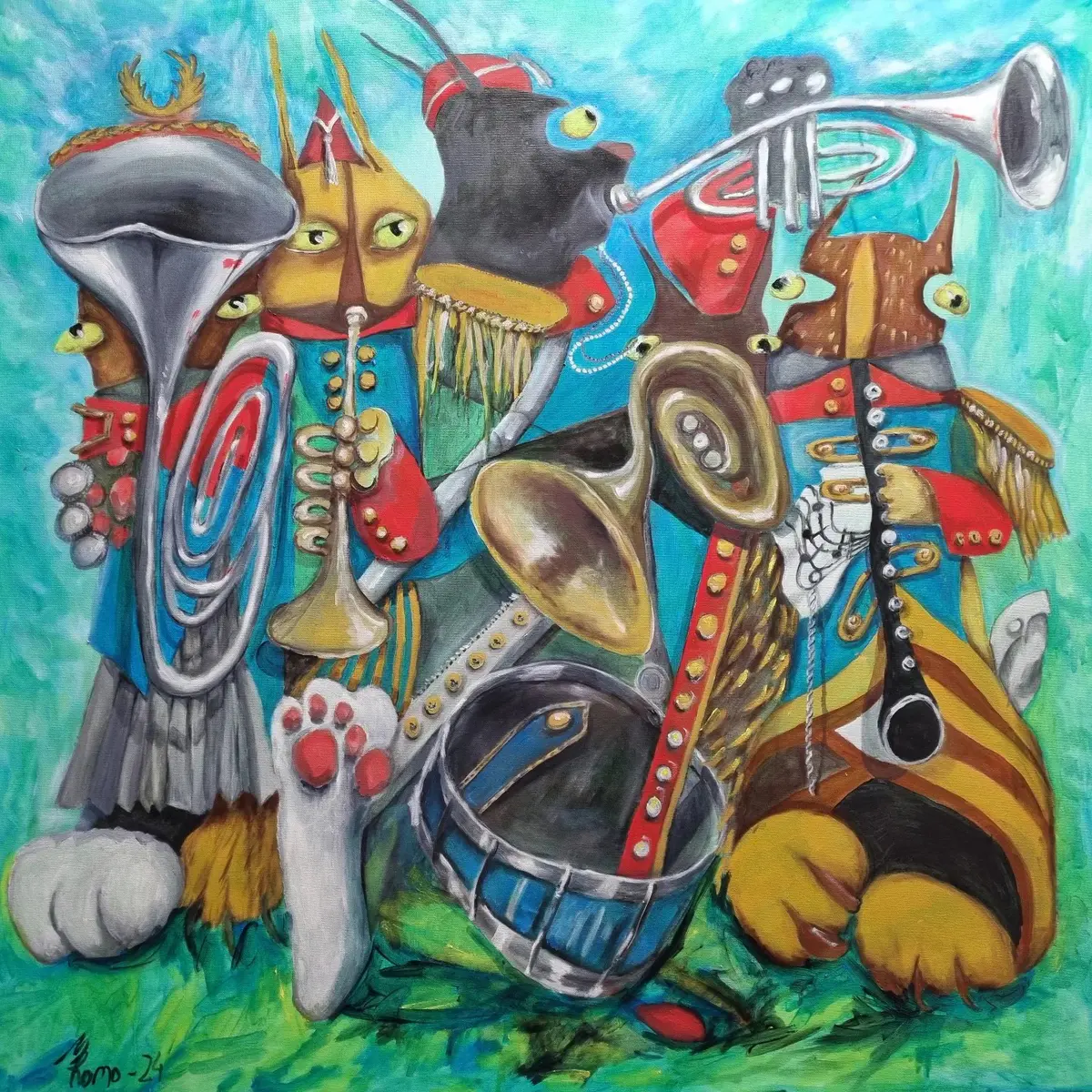 263-24 Kattastrofe sats 5 - Olja - Surrealism - 100×100 cm av MRomo (såld)