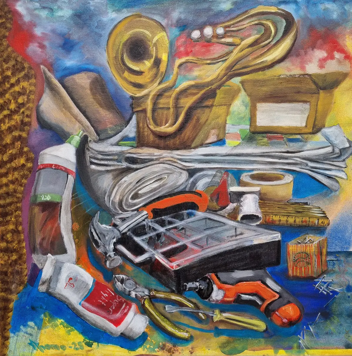 266-25 Verktygens Symfoni - Olja - Surrealism - 50×50 cm av MRomo