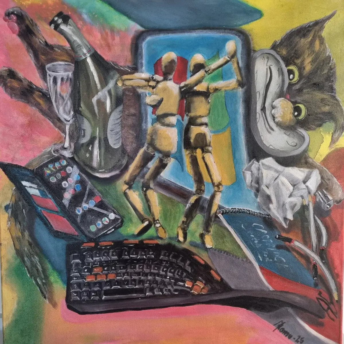 268-25 Tidstjuv - Olja - Surrealism - 50×50 cm av MRomo