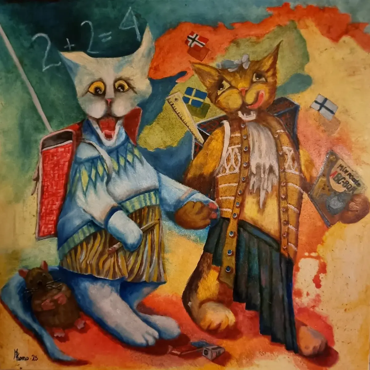 275-26 Första skoldag 60x60 - Olja - Surrealism - 60×60 cm av MRomo