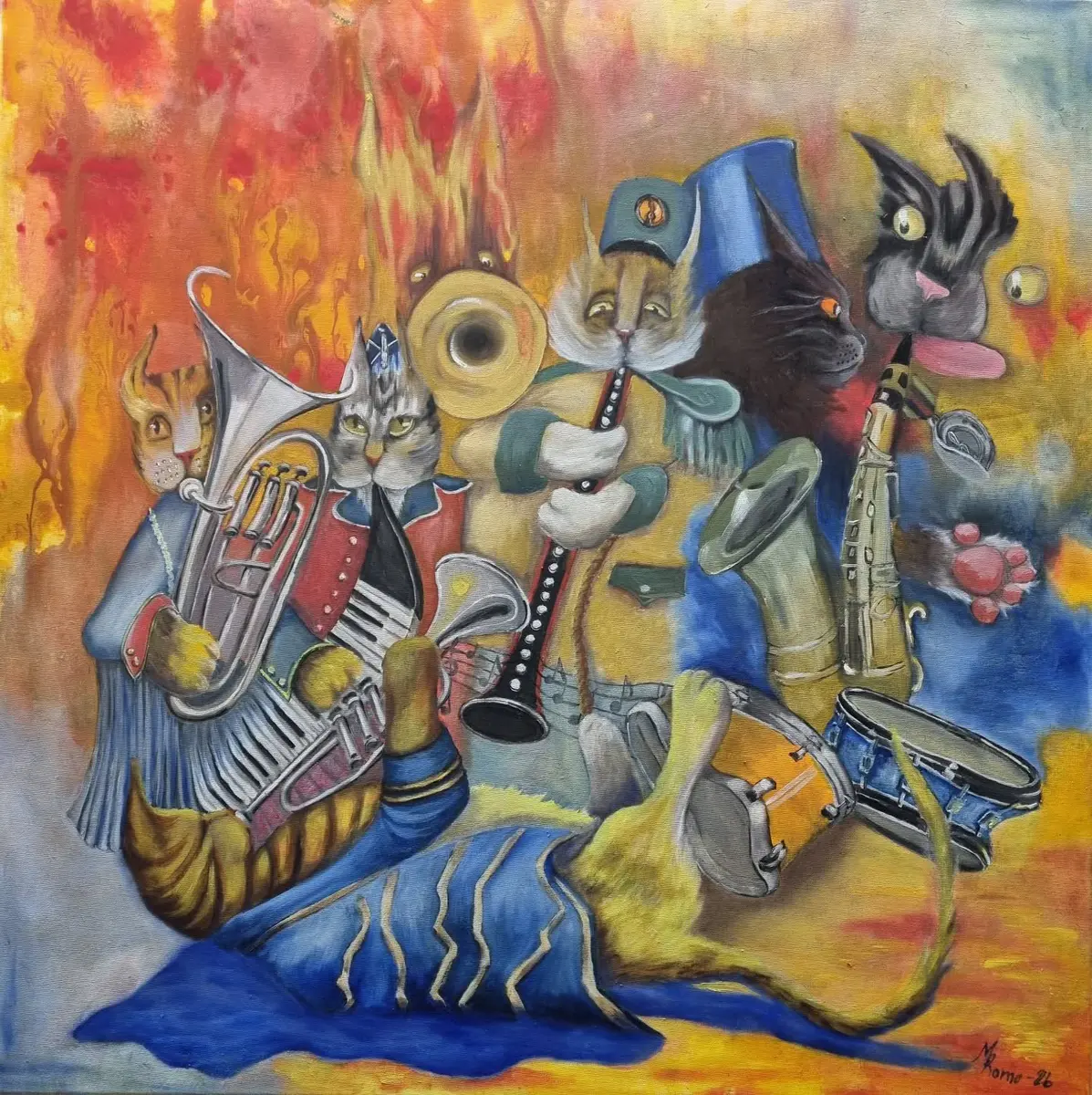 288-26 Mjaubandet 80x80 - Olja - Surrealism - 80×80 cm av MRomo