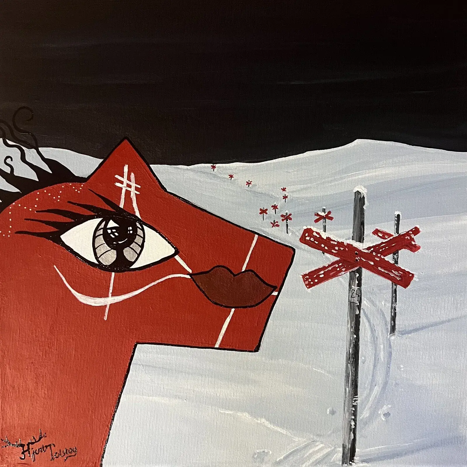 Följ ledkryss! - Akryl av Hjort i Sälen