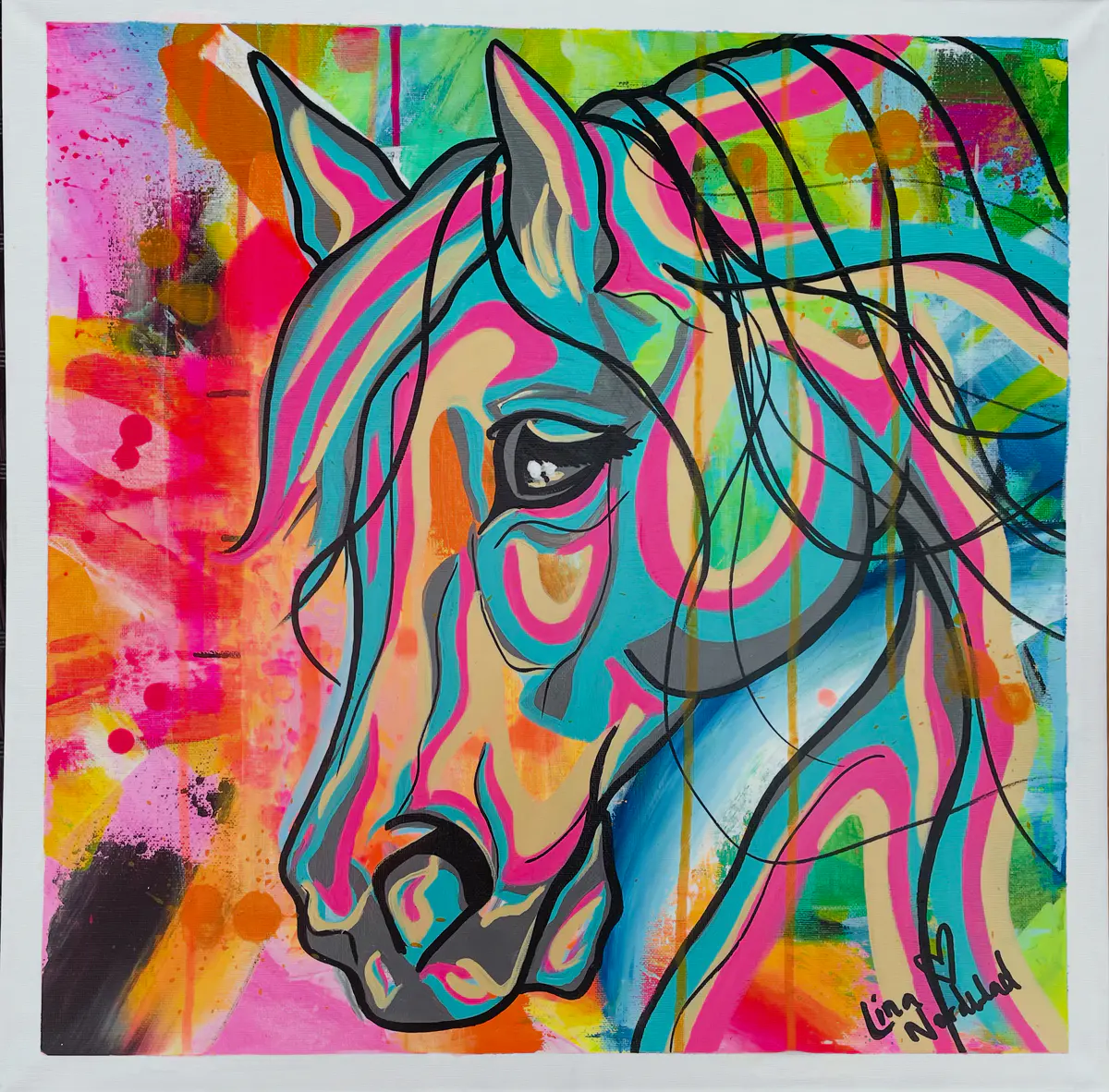 Neon spirit - Akryl - Abstract Expressionism - 50×50 cm av Lina Nordblad (såld)