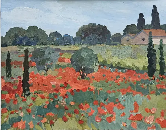 Poppies of Languedoc/Framed - Gouache av Tatiana Hellum