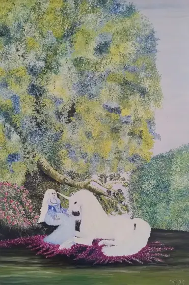 The Lady and the Unicorn by Malouca Metthe - Olja av Ateliemaloucametthe