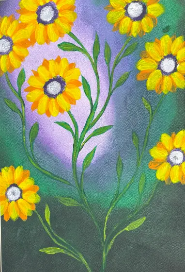 Gula blommor på kvist - Akryl av Ann-Christin (Acmpainting) Martinsson